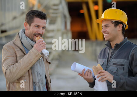 builders having a lunch break Stock Photo
