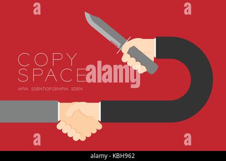 Handshake Businessman with knife set Business Partner Connection: Risk concept idea illustration isolated on red color background, with copy space Stock Vector