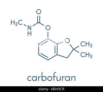 Carbofuran carbamate pesticide molecule. Insecticide that is also highly toxic to humans and wildlife. Skeletal formula. Stock Vector