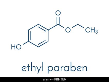 Ethyl paraben (ethyl para-hydroxybenzoate) preservative molecule. Skeletal formula. Stock Vector