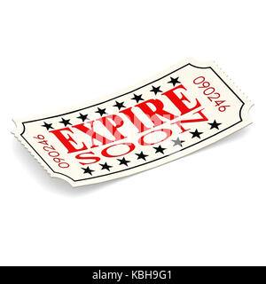 Expire soon ticket on white background image with hi-res rendered artwork that could be used for any graphic design. Stock Photo