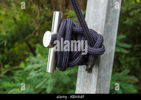 Close up on winch and rope Stock Photo