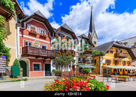 Hallstatt, Austria. Main square in the village. Stock Photo