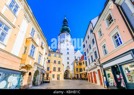 Bratislava, Slovakia. Medieval Saint Michaels Gate tower. Stock Photo