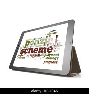 Ponzi scheme word cloud on tablet image with hi-res rendered artwork that could be used for any graphic design. Stock Photo