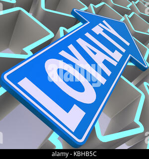 Loyalty word on blue arrow image with hi-res rendered artwork that could be used for any graphic design. Stock Photo