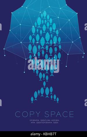 Network Marketing Online set Advertising with fishing net and shoal or school of small fish concept idea illustration isolated on dark blue background Stock Vector