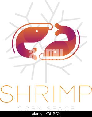Two Shrimp symbol icon and coral set orange violet gradient color design illustration isolated on white background with Shrimp text and copy space, ve Stock Vector