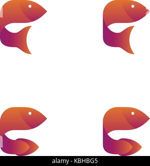 Fish symbol icon set orange violet gradient color design illustration isolated on white background, vector eps10 Stock Vector