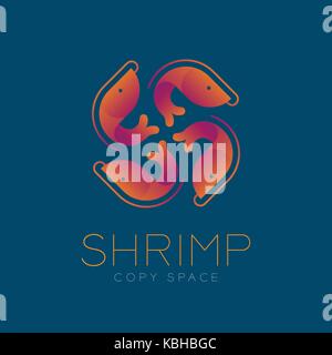 Four Shrimp symbol icon set orange violet gradient color design illustration isolated on blue color background with Shrimp text and copy space, vector Stock Vector