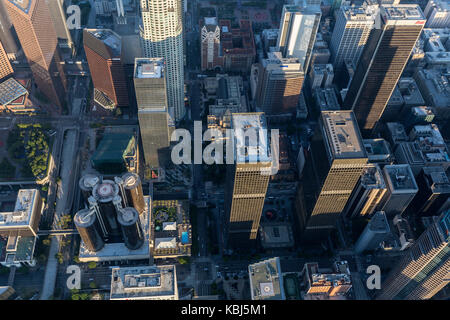 Los Angeles, California, USA - August 7, 2017:  Aerial view above 5th street in downtown LA. Stock Photo