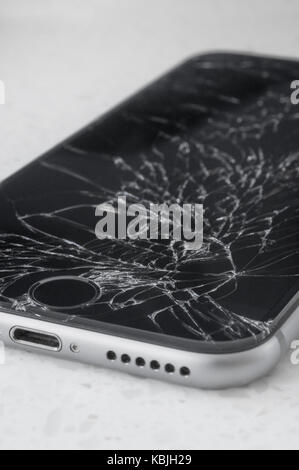 Apple iPhone 6s with broken screen Stock Photo