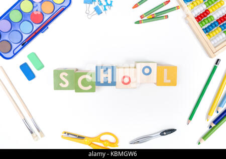 School supplies isolated on white background. Back to school concept Stock Photo