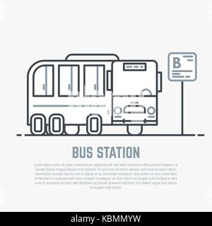 Bus station line illustration Stock Vector