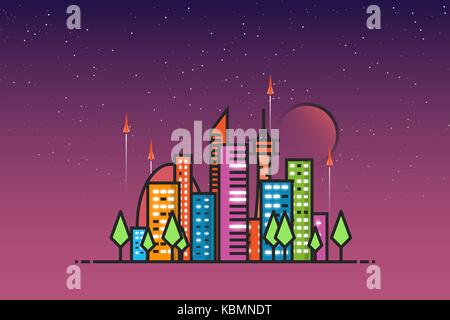 Futuristic city and rockets Stock Vector