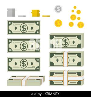 Set of paper money and coins Stock Vector