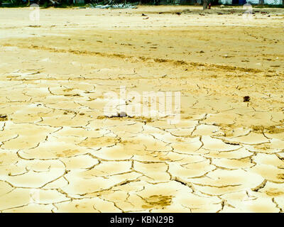 foot paints on dry dirt at swamp in summer no any plant, no any animal cause high temperature Stock Photo