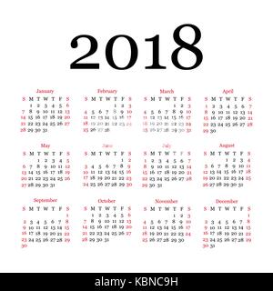 2018 Calendar Template Simple Design Stock Vector