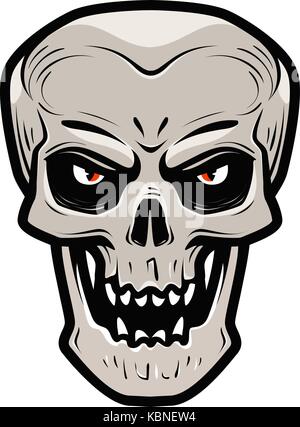 Angry skull. Monster, dead, zombie, halloween, devil symbol. Cartoon vector illustration Stock Vector