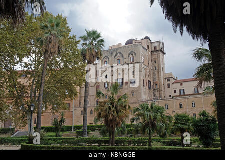 Park and Royal Palace of the Normans (Palazzo dei Normanni) in Palermo, Sicily, Italy 0 seat of the Sicilian Regional Assembly Stock Photo