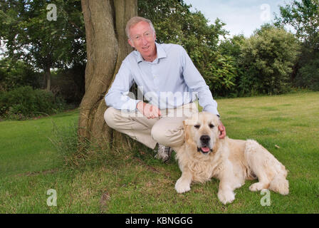 Former Track & field athlete and Olympian David Hemery at his home in Wiltshire, with his dogs, alpacas and horses. Stock Photo