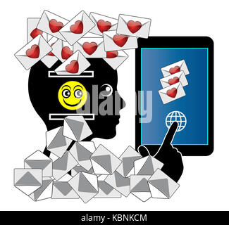 Woman with instant messaging addiction sending and receiving emails Stock Photo