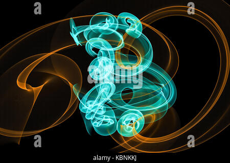 Digital currency. Bitcoin sign over black background. Light painting Stock Photo