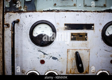 Part of panel ammeter voltmeter dial Stock Photo