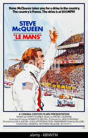 Le Mans (1971) directed by Lee H. Katzin and starring Steve McQueen, Siegfried Rauch and Elga Andersen. McQueen plays American Michael Delaney in Gulf Team Porsche 917 in a duel with German Erich Stahler in Ferrari 512LM in the annual 24-hour Grand Prix race at the 1970 Le Mans, France. Stock Photo