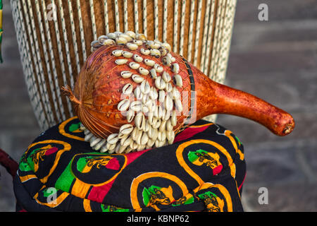 African Ghana Shekere drum (African Percussion instrument from Ghana. Also known as an Axatse). Stock Photo