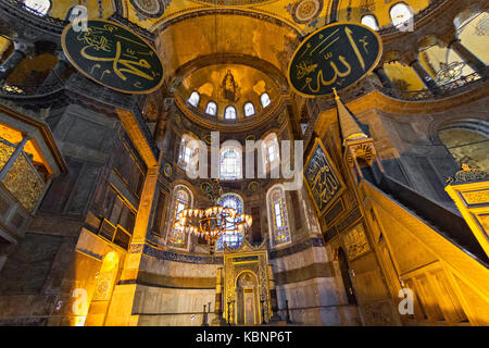 Interior of the Byzantine cathedral of Hagia Sophia, in Istanbul, Turkey. Stock Photo