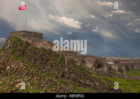 View over the Kars Castle in the city of Kars in Turkey. Stock Photo