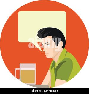 Man holding beer. Cartoon Vector Illustration, ads, banner, sign with specchbubble place for text Stock Vector