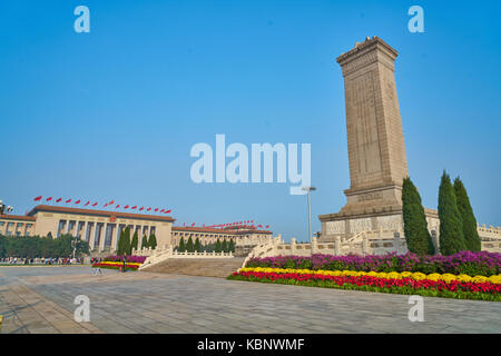 People's Heroes Monument on the Tian'anmen Square in central Beijing, capital of China Stock Photo