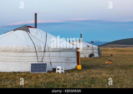 mongolian family gers in a landscape of northern Mongolia Stock Photo