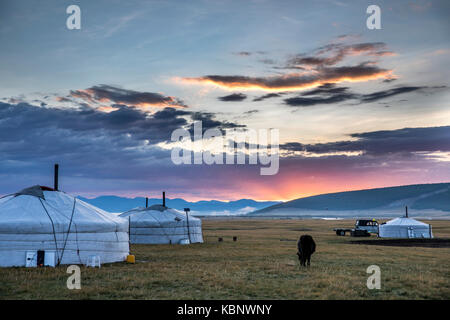 mongolian family gers in a landscape of northern Mongolia Stock Photo