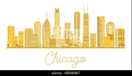 Chicago golden silhouette isolated on white background. Vector illustration. Stock Vector