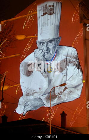 Lightshow for opening ceremony of brand new Halles de Lyon-Paul Bocuse, France Stock Photo