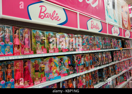 A display of barbie dolls in a department store Stock Photo