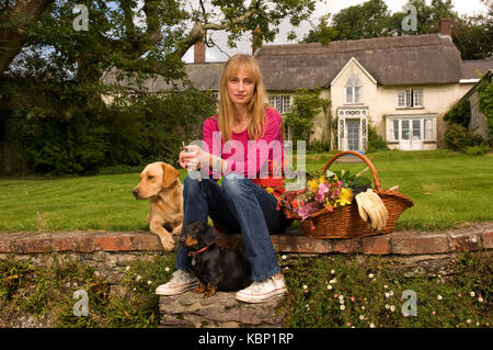 Gardener, writer, author, journalist Clemmie Hambro, wife of Richard Hambro at her home in Devonshire. Stock Photo