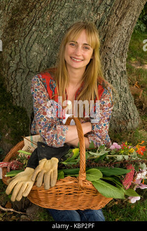 Gardener, writer, author, journalist Clemmie Hambro, wife of Richard Hambro at her home in Devonshire. Stock Photo