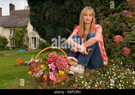 Gardener, writer, author, journalist Clemmie Hambro, wife of Richard Hambro at her home in Devonshire. Stock Photo