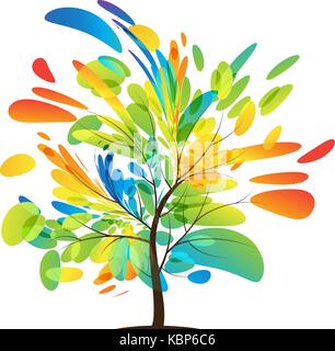 Multicolored tree splash on white background Stock Vector