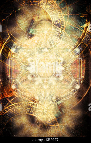 Light merkaba and zodiac and abstract background. Sacred geometry Stock Photo