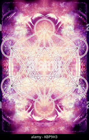Merkaba and mandala on abstract color background. Sacred geometry Stock Photo