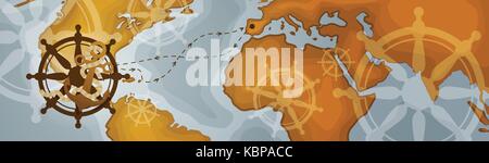 World Map Horizontal Banner Retro Vintage Style Of Continents Stock Vector