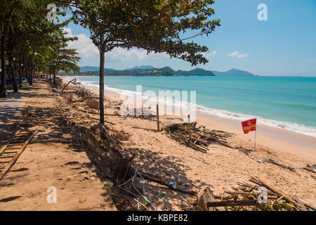 SANYA, CHINA - SEPTEMBER 28, 2017: Consequences after typhoon, on the island of Hainan. Destructions after night hurricane on the coast of the South C Stock Photo