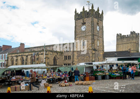 Saturday Market stalls in the Market Square Richmond North Yorkshire England UK Stock Photo