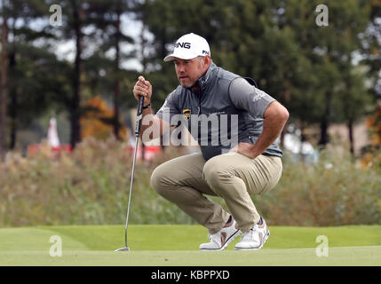 England's Lee Westwood on the 4th during day three of the British Masters at Close House Golf Club, Newcastle. Stock Photo