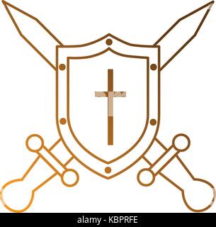 pixelated shield with sword vector illustration design Stock Vector
